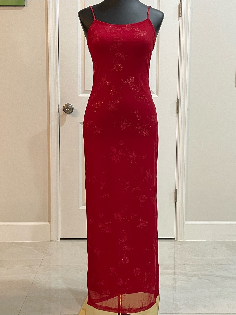 VTG Candy Rocket Y2K Red Floral Burnout Maxi Slip Dress Size Small